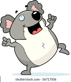 A happy cartoon koala dancing and smiling.