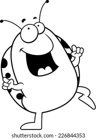 A happy cartoon ladybug dancing and smiling.