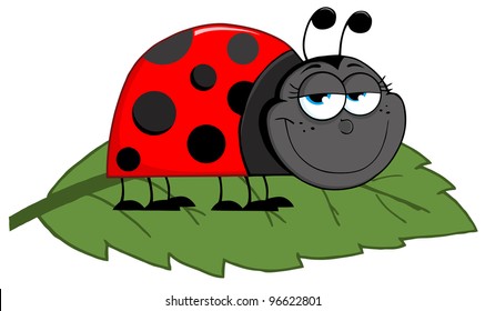 Happy Cartoon Ladybug On A Leaf. Jpeg version also available in gallery.