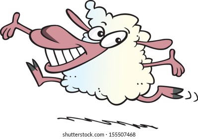 Happy cartoon lamb leaping in the air