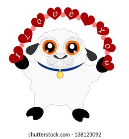 happy cartoon lamb in love