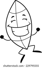 A happy cartoon leaf jumping and smiling.