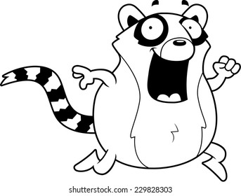 A happy cartoon lemur running and smiling.