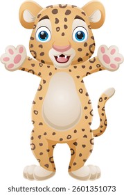 Happy cartoon leopard posing on white background