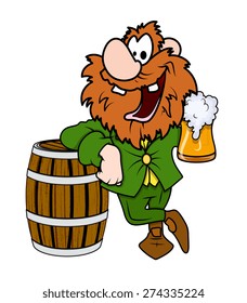 Happy Cartoon Leprechaun with Beer Glass