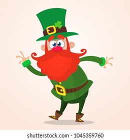 Happy cartoon leprechaun dancing. Vector clip art illustration 