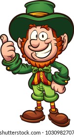 Happy cartoon leprechaun with thumbs up. Vector clip art illustration with simple gradients. All in a single layer. 
