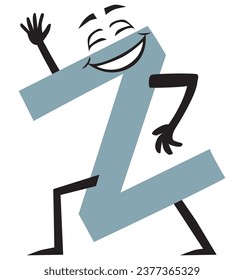 A happy cartoon letter z is strolling along smiling and waving