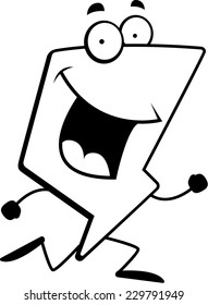 A happy cartoon lightning bolt running and smiling.