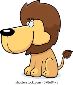 A happy cartoon lion sitting and smiling.