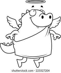 A happy cartoon lizard with angel wings and halo.