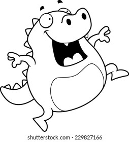 A happy cartoon lizard jumping and smiling.