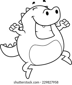 A happy cartoon lizard jumping and smiling.