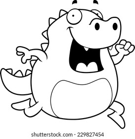 A happy cartoon lizard running and smiling.