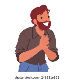Happy Cartoon Male Character With A Surprise Expression. Man Is Smiling Brightly, Embodying Joy And Positivity. Vector Illustration Perfect For Themes Of Happiness, Excitement And Animated Characters