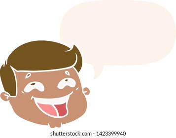 happy cartoon male face with speech bubble in retro style