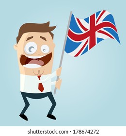 Happy Cartoon Man With British Flag