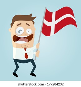 Happy Cartoon Man With Danish Flag