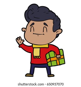 glücklicher Cartoon-Mann mit Geschenk
