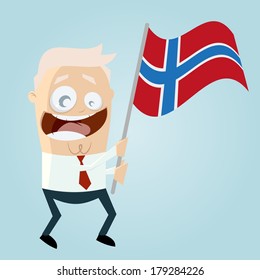 happy cartoon man with Norwegian flag