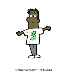 happy cartoon  man in number three shirt