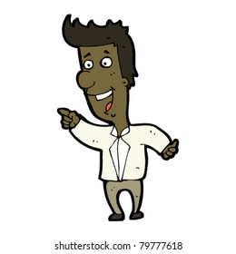 señalando a un hombre de caricatura feliz