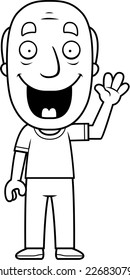 A happy cartoon man waving and smiling.