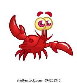 Happy cartoon marine crab with big claws and a smiling face. Vector illustration