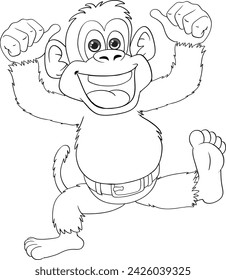 Happy cartoon monkey with arms raised in joy.