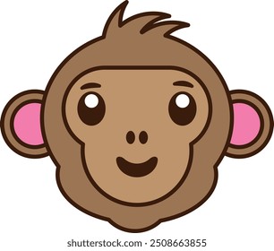 Happy cartoon monkey face with a joyful and cheerful expression.