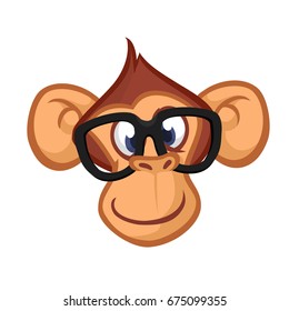 Happy cartoon monkey head. Vector icon of chimpanzee.  Design for sticker, icon, logo or emblem