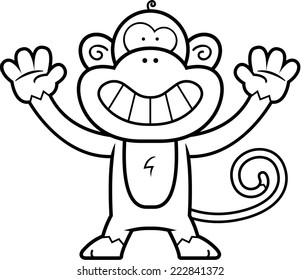 A happy cartoon monkey standing and smiling.