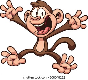 Happy cartoon monkey. Vector clip art illustration with simple gradients. All in a single layer. 