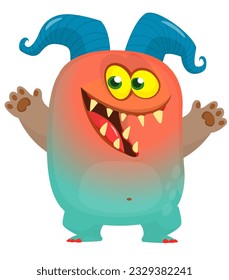 Happy cartoon monster or alien. Vector illustration isolated on white