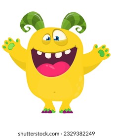 Happy cartoon monster or alien. Vector illustration isolated on white