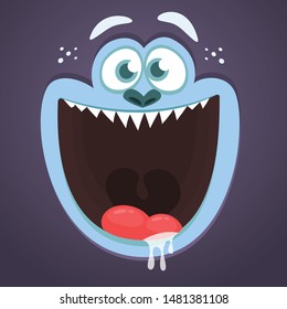 Happy cartoon monster face. Vector Halloween monster square avatar
