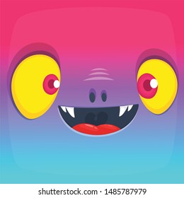 Happy cartoon monster face. Vector Halloween monster square avatar
