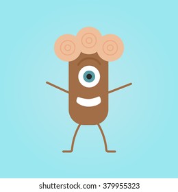 Happy cartoon monster in a flat style. Colorful  vector illustration with happy emotion. 