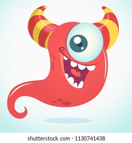 Happy cartoon monster or ghost with one eye. Vector  Halloween illustration of red ghost