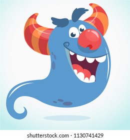 Happy cartoon monster or ghost. Vector  Halloween illustration of blue ghost