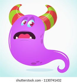 Happy cartoon monster or ghost. Vector  Halloween illustration of purple ghost