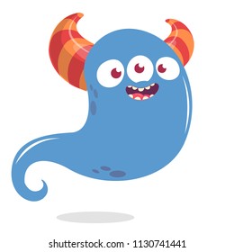Happy cartoon monster or ghost. Vector  Halloween illustration of blue ghost
