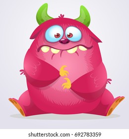 Happy cartoon monster. Halloween pink furry monster. Big collection of cute monsters. Halloween character. Vector illustrations. Good for book illustration, magazine prints or journal article