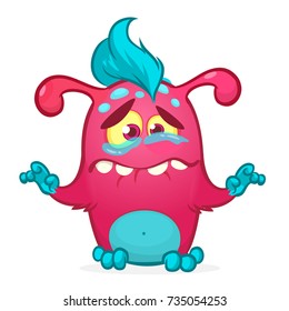 Happy cartoon monster. Halloween pink furry monster vector illustration