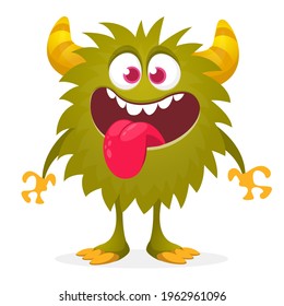 Happy cartoon monster. Halloween vector illustration of funny monster 