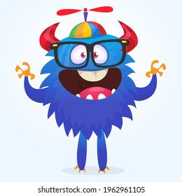 Happy cartoon monster. Halloween vector illustration of funny monster 