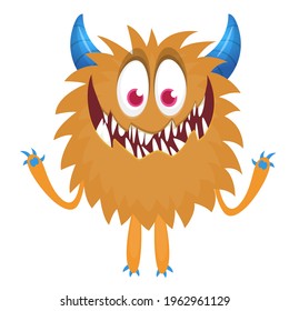 Happy cartoon monster. Halloween vector illustration of funny monster 