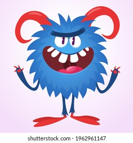 Happy cartoon monster. Halloween vector illustration of funny monster 