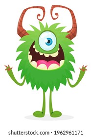 Happy cartoon monster. Halloween vector illustration of funny monster 