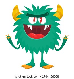Happy cartoon monster. Halloween vector illustration of funny monster 